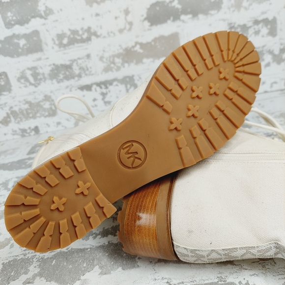 New New Michael Kors Light Cream Combat Textile Ankle Boots W381 - Picture 8 of 11